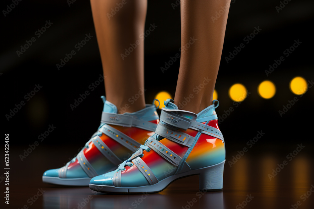 Poster a dancer wearing kinesiology tape on their ankle to provide stability and prevent sprains during int