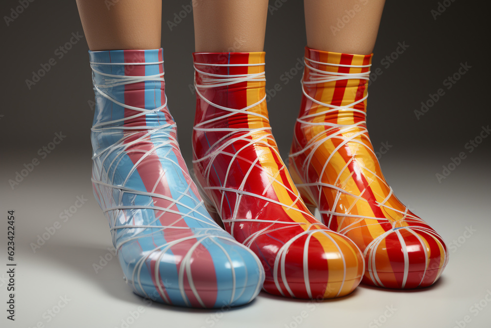 Aufkleber a series of images showing the application of kinesiology tape on the arch of the foot to support th