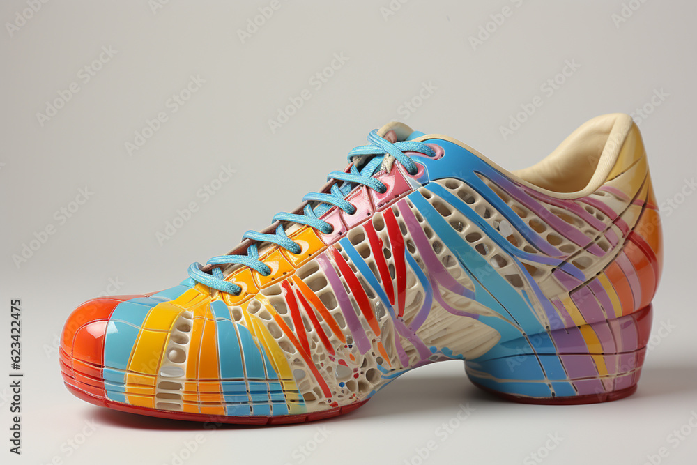 Poster A series of images showing the application of kinesiology tape on the arch of the foot to support the plantar fascia.  Generative AI technology.