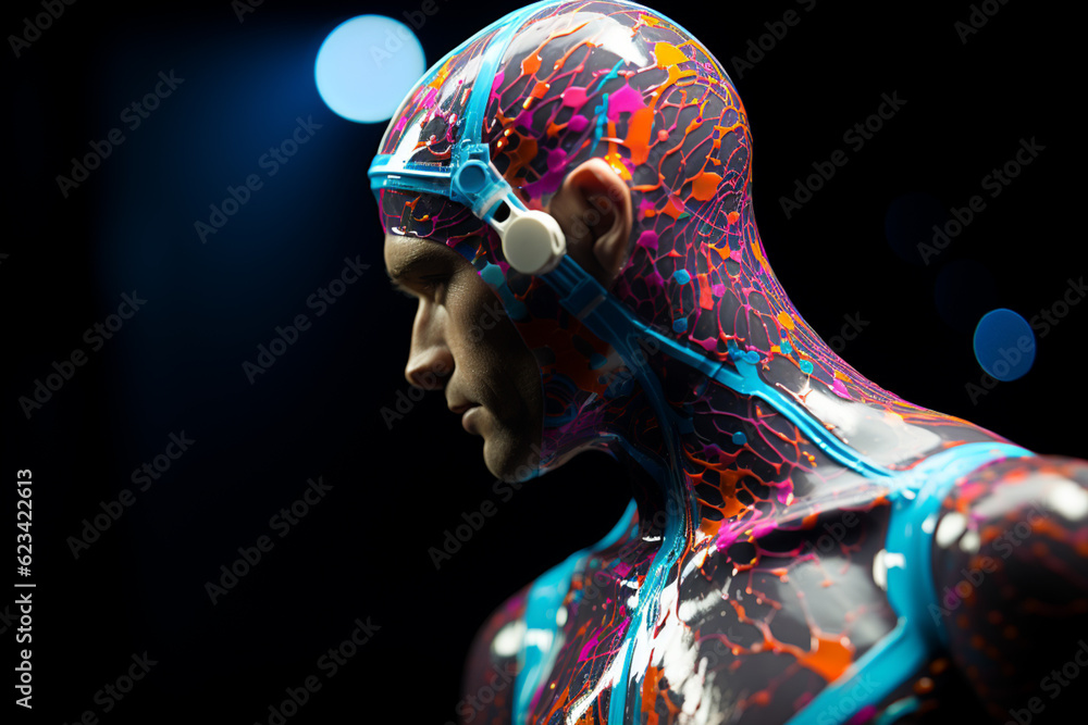 Aufkleber A swimmer with kinesiology tape applied on their shoulder to support the rotator cuff muscles and improve swimming technique. Generative AI technology.