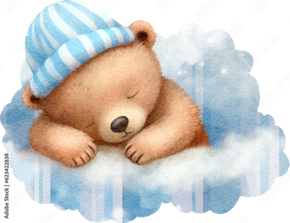 Poster cute sleeping bear character illustration created with generative ai technology
