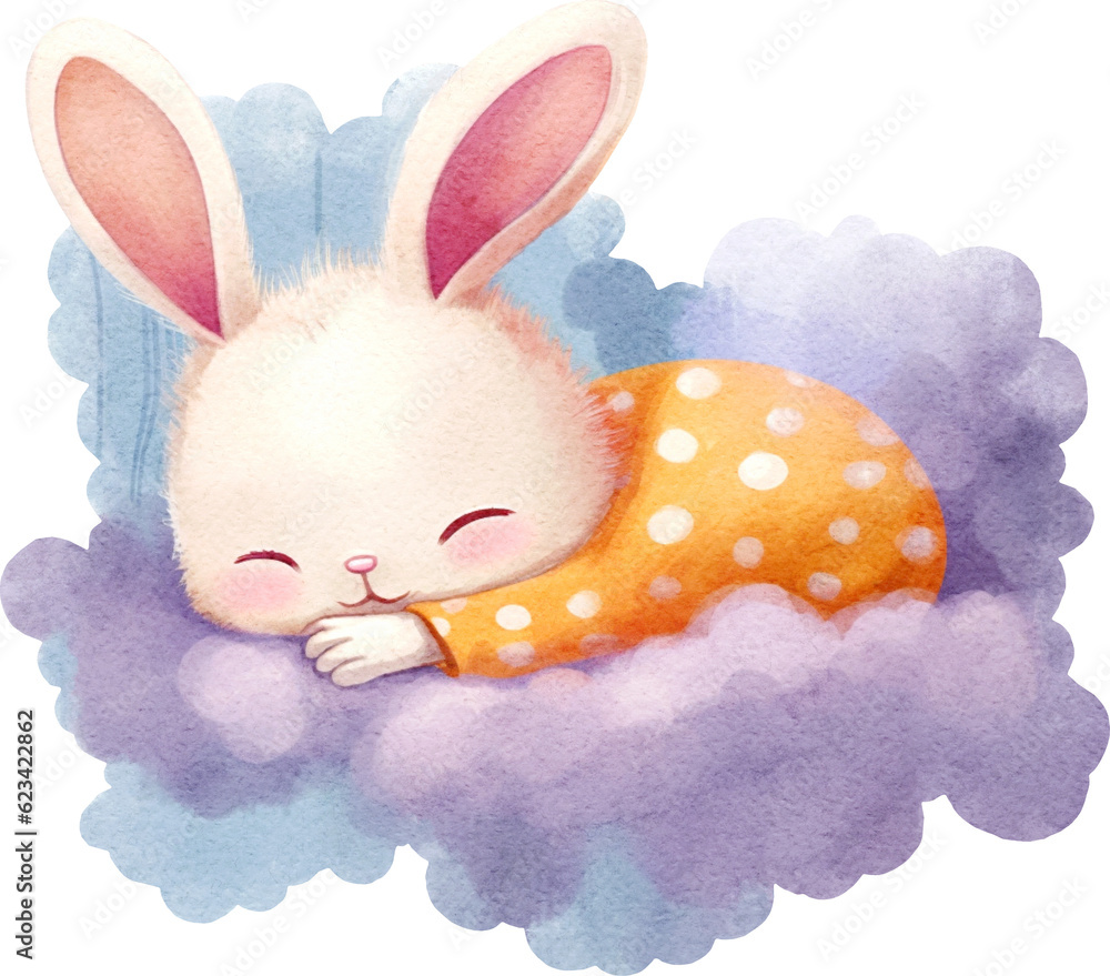 Poster cute sleeping bunny character illustration created with generative ai technology