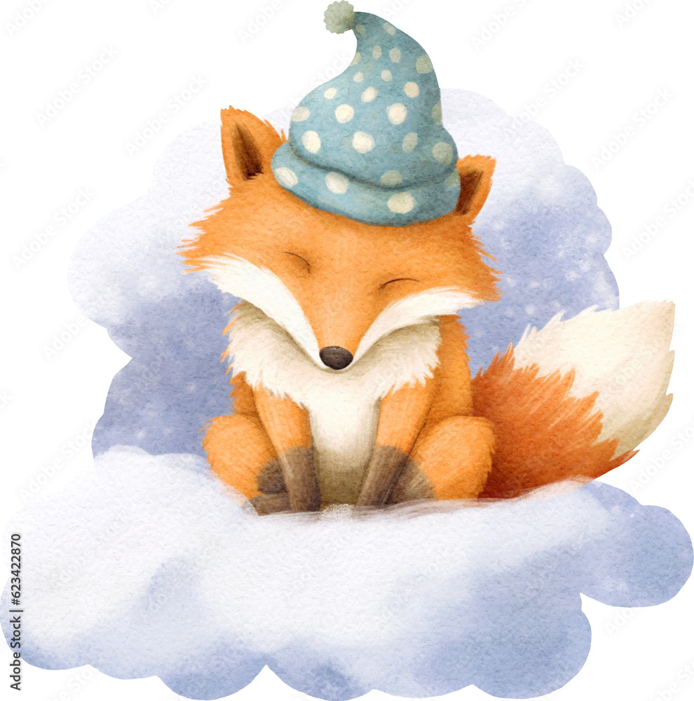 Poster cute sleeping fox character illustration created with generative ai technology