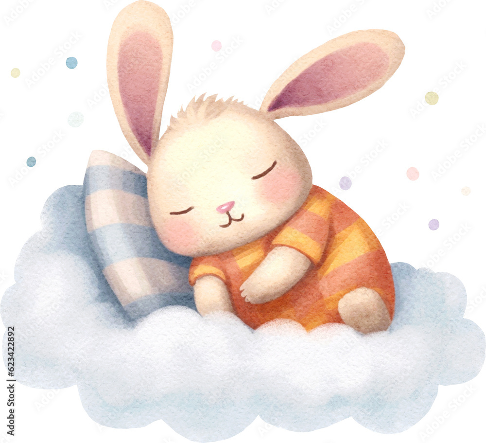 Poster cute sleeping bunny character illustration created with generative ai technology