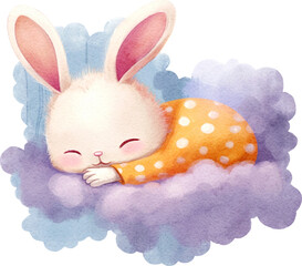 Cute sleeping bunny character illustration created with Generative AI technology