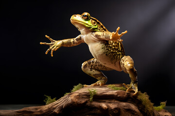 frog on a stone jumping - obrazy, fototapety, plakaty