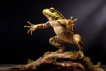 Foto op Plexiglas frog on a stone jumping © AGSTRONAUT