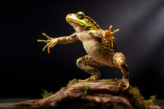 frog on a stone jumping