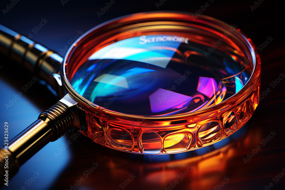 Fototapete a macro shot of a magnifying glass lens, highlighting the curved surface and its ability to magnify 