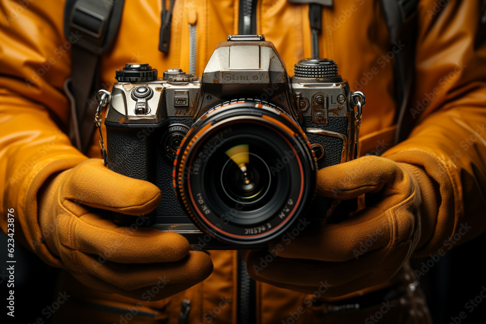 Aufkleber  DSLR camera with an interchangeable lens, emphasizing the versatility and creative possibilities.  Generative AI technology.