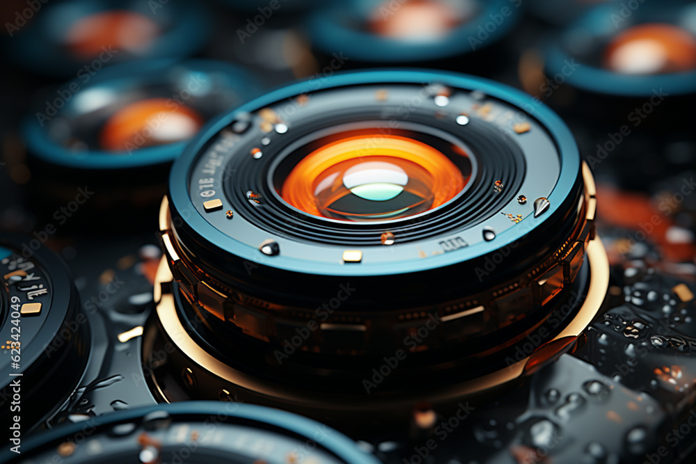 Aufkleber A time-lapse image series showing the changing focus of a camera lens, emphasizing the precision and speed of autofocus technology. Generative AI technology.