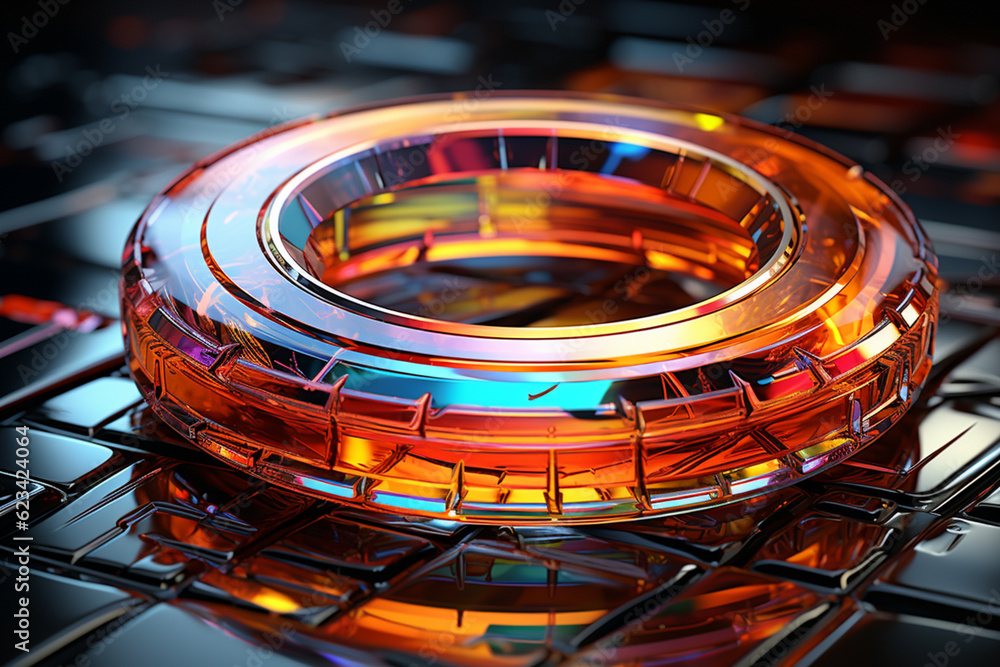 Aufkleber An artistic representation of a camera lens, incorporating abstract shapes and colors to convey its optical properties. Generative AI technology.