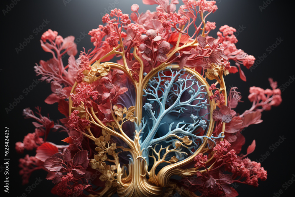 Poster bronchial tree, highlighting the branching pattern and the connection between the trachea and the lungs.  Generative AI technology.