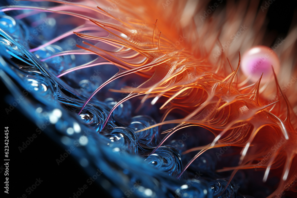 Poster a microscopic image of the middle ear, revealing the delicate hair cells and nerve fibers responsibl