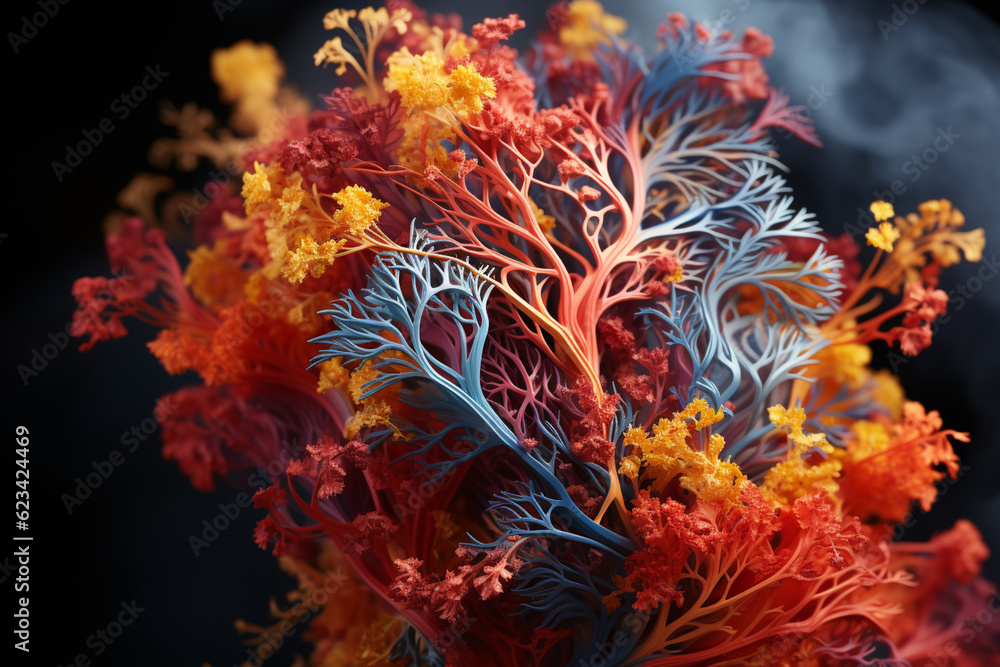 Poster An animated diagram illustrating the movement of air through the bronchial tree during inhalation and exhalation.  Generative AI technology.