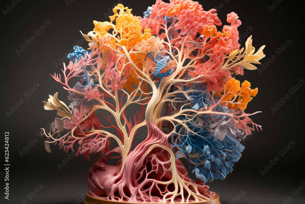Poster A cross-sectional view of the bronchial tree, revealing the structure of the bronchi and their surrounding tissues.  Generative AI technology.