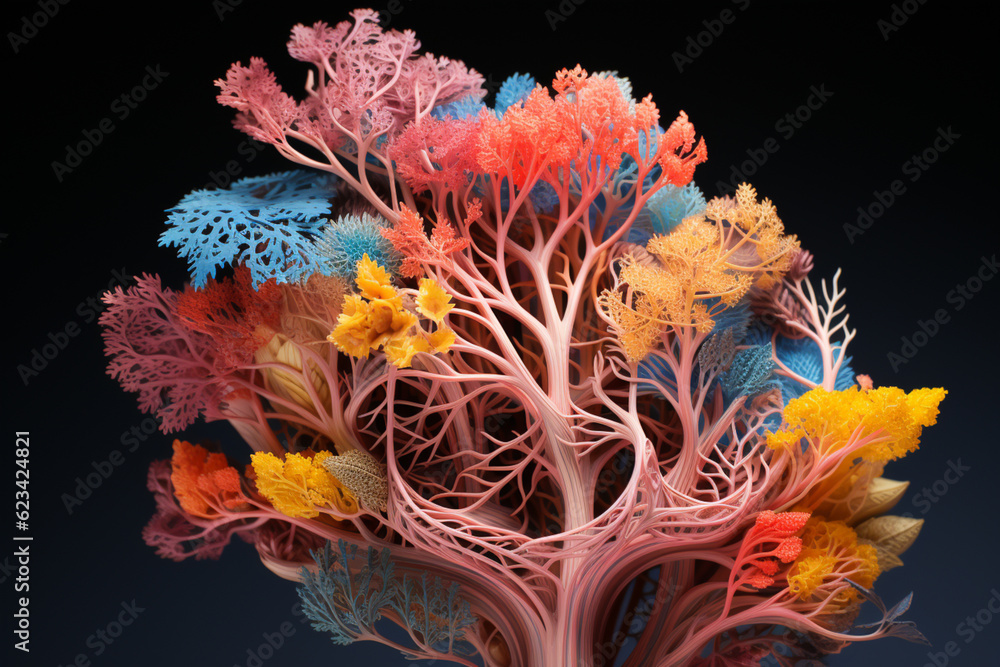 Poster A cross-sectional view of the bronchial tree, revealing the structure of the bronchi and their surrounding tissues.  Generative AI technology.