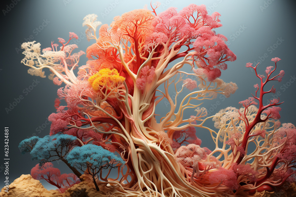 Poster a cross-sectional view of the bronchial tree, revealing the structure of the bronchi and their surro