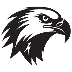 Eagle Head Black and White Vector Illustration. Wild Bird Emblem or Tattoo Design Element.