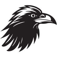 Black Crow or Raven Simple Vector Illustration. Angry Bird Head Emblem or Tattoo Design Element.