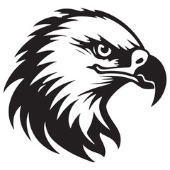 Eagle Head Black and White Vector Illustration. Wild Bird Emblem or Tattoo Design Element.