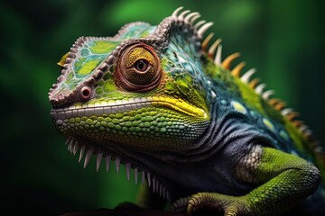 Fototapeta premium Portrait of a chameleon. AI generated