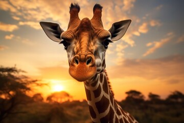 Portrait of a giraffe. AI generated