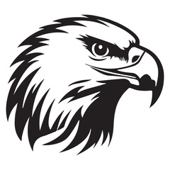 Eagle Head Black and White Vector Illustration. Wild Bird Emblem or Tattoo Design Element.