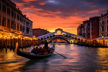 Tuinposter Venetian Serenade: A Romantic Gondola Ride near the Rialto Bridge © Pixalogue