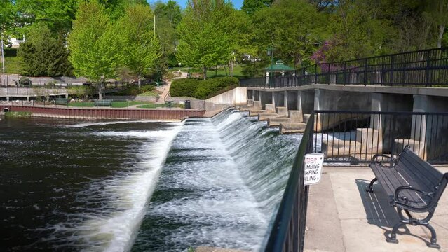 dam in rockford michigan waterfall flowing water