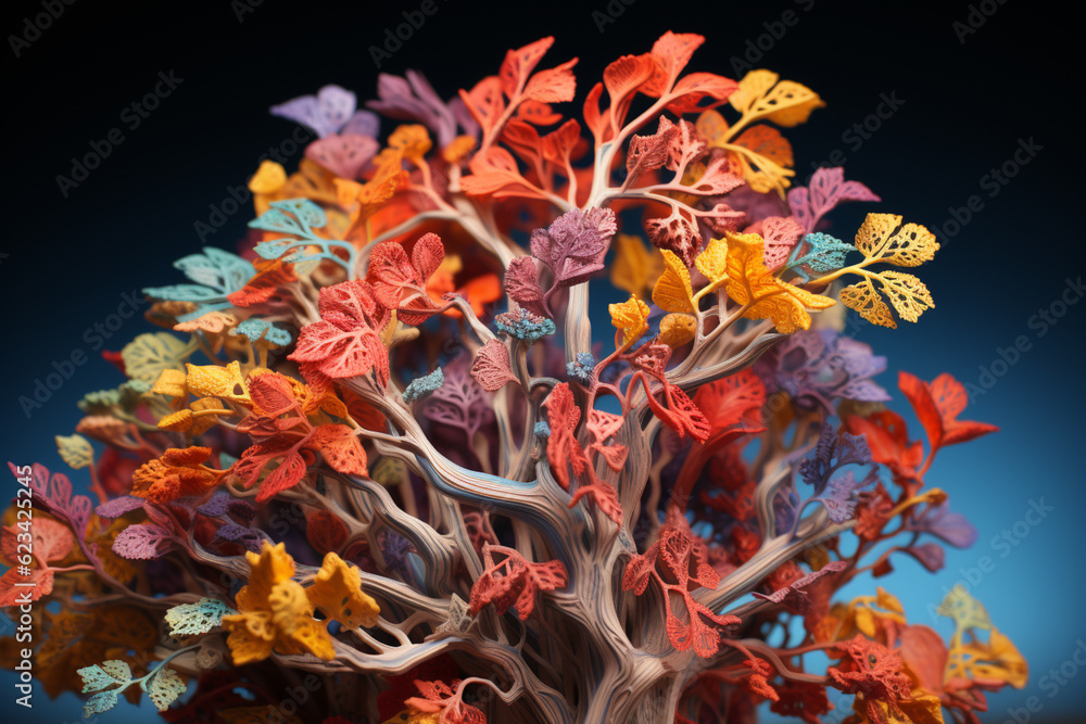 Poster A digital rendering of the bronchial tree, highlighting the bronchial tubes and their connection to the lung lobes.  Generative AI technology.