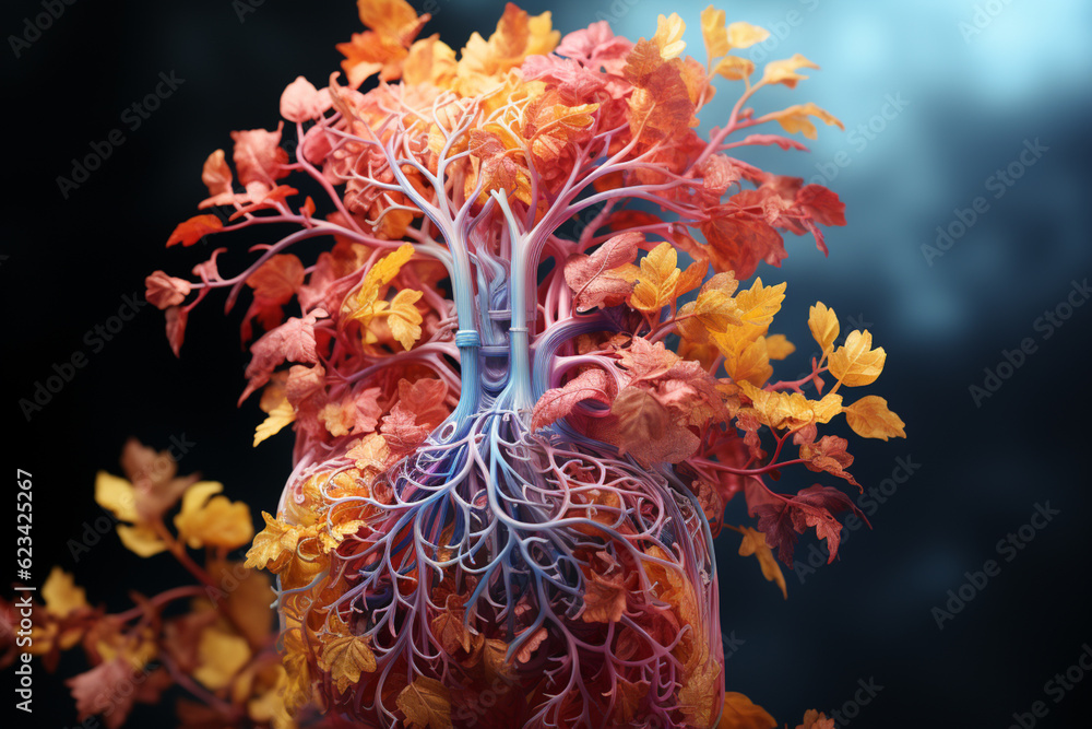 Poster bronchial obstruction, illustrating the importance of a clear and healthy bronchial tree for proper lung function.  Generative AI technology.