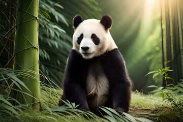 Obraz premium giant panda eating bamboo