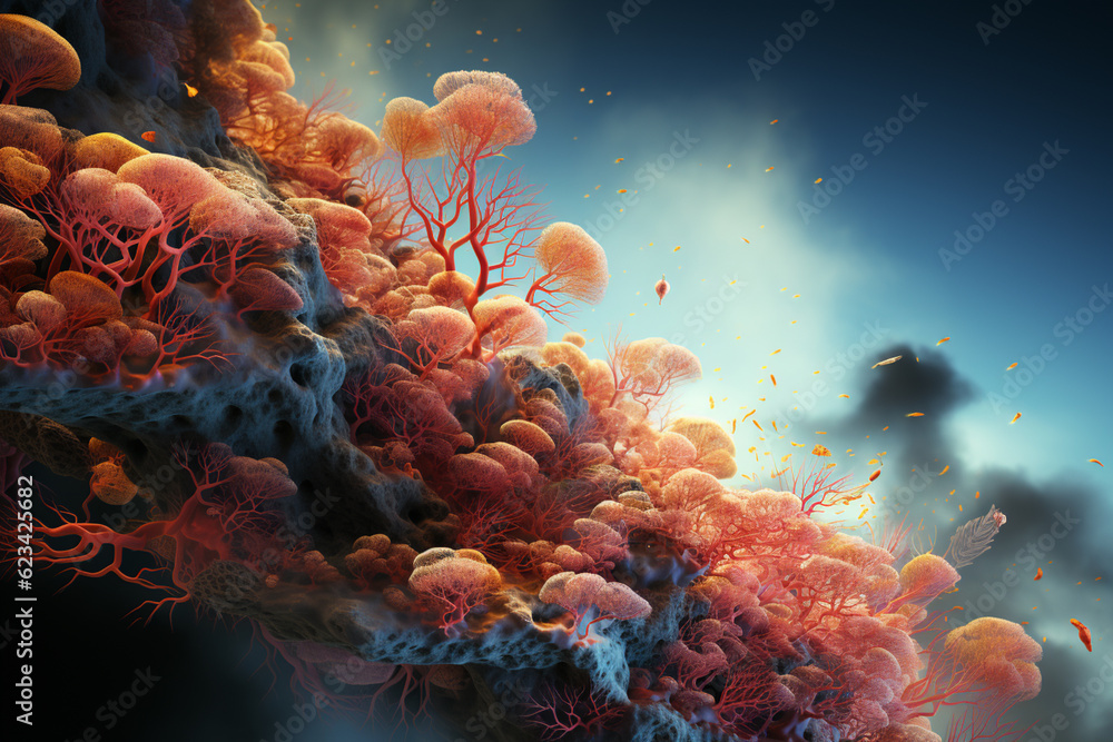 Poster A medical animation demonstrating the movement of mucus in the bronchial tree and the role of cilia in clearing the airways.  Generative AI technology.
