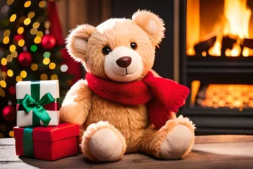 Fotobehang teddy bear with gift box © Humaira