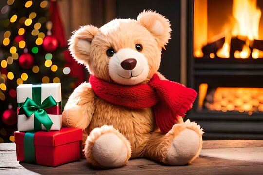 Naklejki teddy bear with gift box