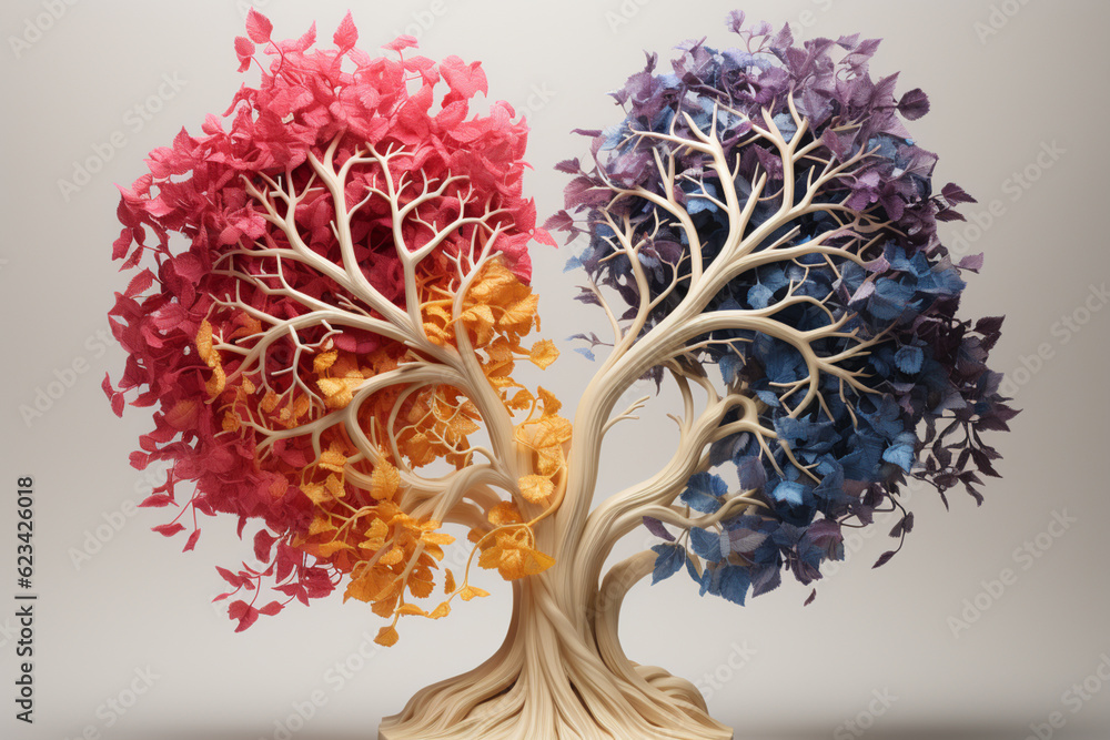 Poster a medical illustration comparing a healthy bronchial tree to a bronchial tree affected by a respirat
