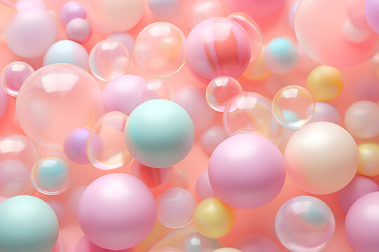Fototapeta Whimsical Pastel Delights: Abstract Digital Illustration of Soft Color Balls and Bubble Gums