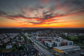 Amazing sunset over the Rotmanka village in Poland