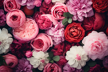 Blooming Symphony: A Colorful Floral Tapestry of Peonies and Roses
