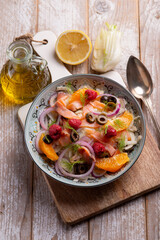 fesh salad with salmon fennel raspberry and orange