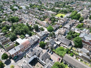 Walthamstow village East London UK streets and houses drone, aerial  ..