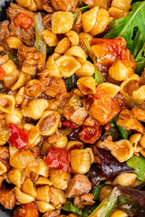 pasta salad tuna and vegetable food healthy meal food vegetables snack on the table copy space food background rustic top view keto or paleo diet pescatarian diet