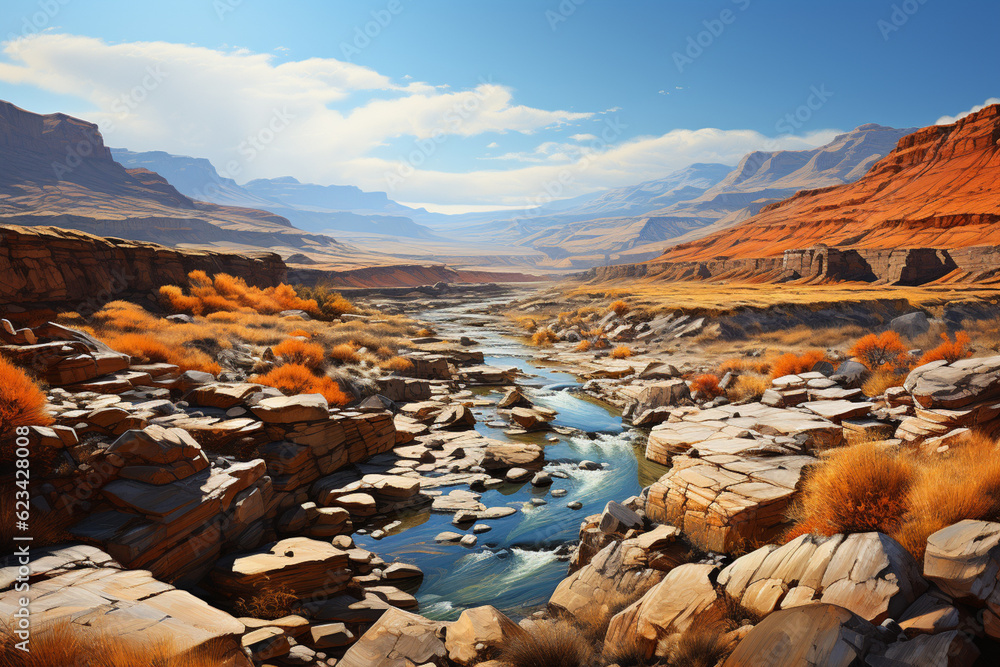 Poster an aerial view of desert valleys and mesas, their intricate geological formations telling the story 