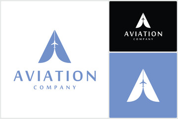 Letter A Air Plane Company Vector Logo Design. Airline Logo Plane Travel Icon. Airport Flight World Aviation - obrazy, fototapety, plakaty