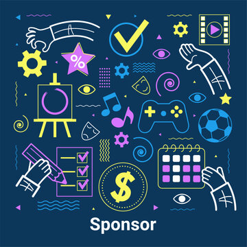 Sponsor banner web. Concept with icon of support, project, benefit, art, event, music, sport, film.