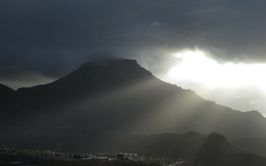 Morning sunrise past a mountain in Tenerife