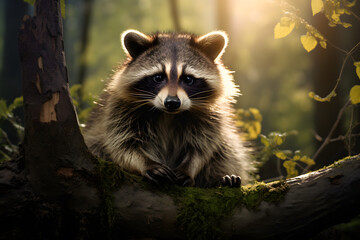 racoon in nature - obrazy, fototapety, plakaty