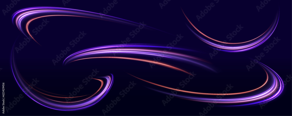 Poster Neon color glowing lines background, high-speed light trails effect. Modern abstract high-speed light motion effect on black background. Light motion effect, slow shutter of traffic.