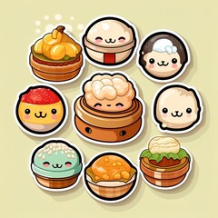 cute kawaii sticker of food